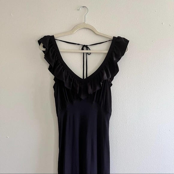 Reformation midi dress Cillian Silk ruffle neckline tie back in black Sz Medium - Picture 5 of 13